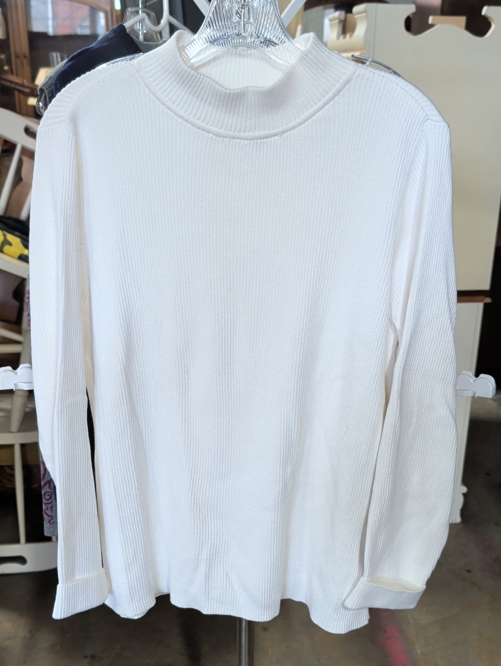 Karen Scott Ivory Ribbed Cowl-Neck Sweater